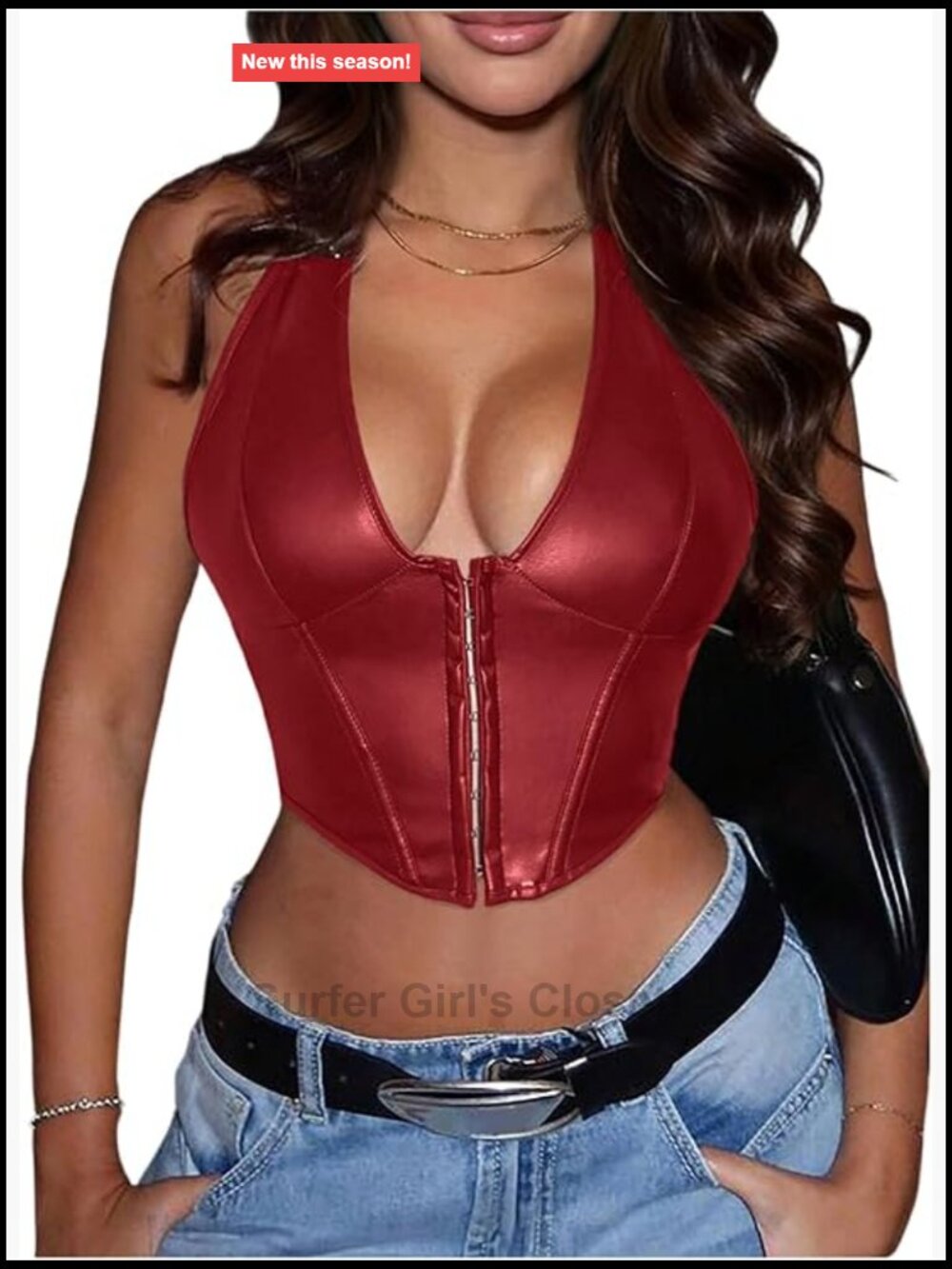 Floerns Women's Y2K PU Leather Halter Neck Crop Tank Top